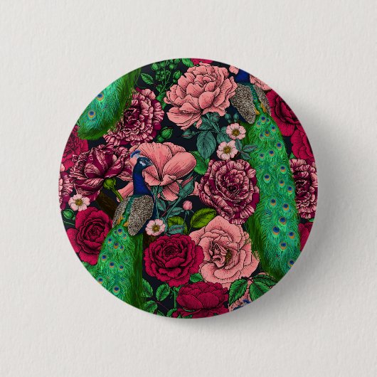 Badge Rond 5 Cm Peacocks dans le jardin rose 2 (Devant)