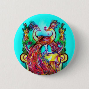Badge Rond 5 Cm PEACOCKS IN LOVE  MONOGRAM red blue turquase green