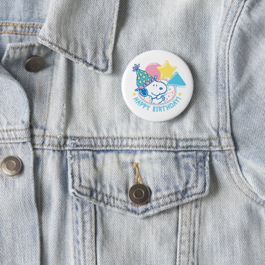 Badge Rond 5 Cm PEANUTS | Snoopy Joyeux Ballons d'anniversaire (En situation)