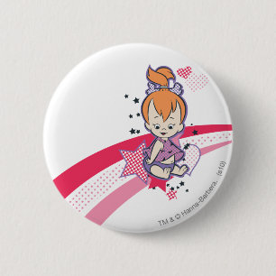 Badge Rond 5 Cm PEBBLES™ sur arc-en-ciel rose