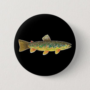 Badge Rond 5 Cm Pêche à la pêche à la truite Brown Ichthyologi
