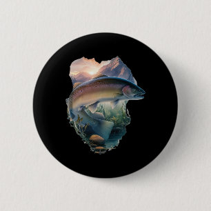 Badge Rond 5 Cm Pêche à la truite Montagnes Nature Pêcheur
