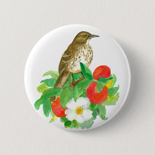 Badge Rond 5 Cm Pêche Arbre Fruit Cherokee Fleurs Roses (Devant)