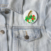 Badge Rond 5 Cm Pêche Arbre Fruit Cherokee Fleurs Roses (En situation)