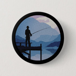 Badge Rond 5 Cm Pêche au crépuscule bleu matin