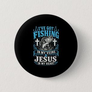 Badge Rond 5 Cm Pêche dans les veines, jésus dans le cœur pêcheur