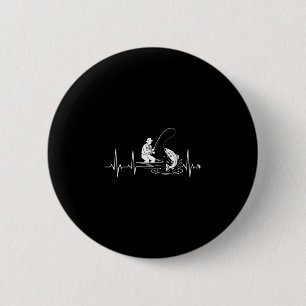 Badge Rond 5 Cm Pêche homme rythme cardiaque ekg pêcheur ligne de 