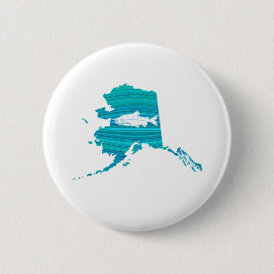 Badge Rond 5 Cm Pêche Saumon de la vague de l'Alaska
