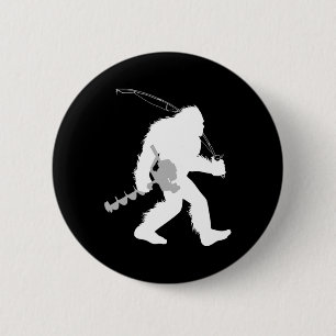 Badge Rond 5 Cm Pêche sur glace de Bigfoot Yéti avec foreuse A