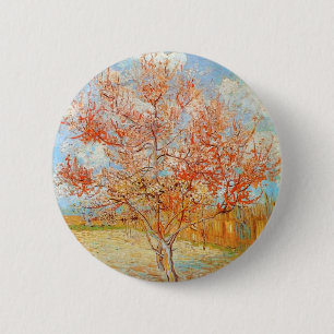 Badge Rond 5 Cm Pêcher rose de Van Gogh dans le bouton de fleur