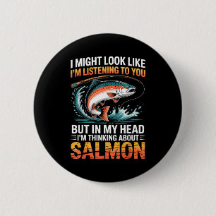 Badge Rond 5 Cm Pêcheur Poisson Pêcheur à la ligne Pensant à la pê