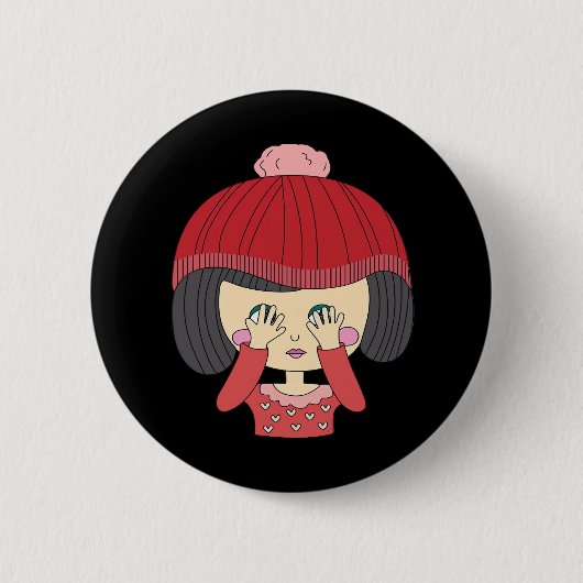 Badge Rond 5 Cm Peekaboo Girl Sloth Design (Devant)
