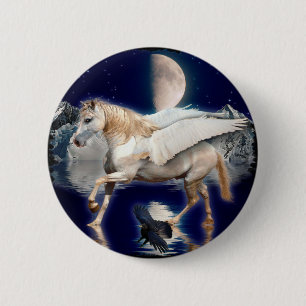 BADGE ROND 5 CM PEGASUS ET RAVEN NOIR