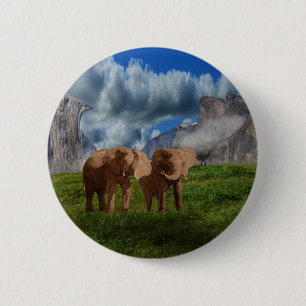 Badge Rond 5 Cm Peinture à l'huile d'éléphant Duo, insigne de bout