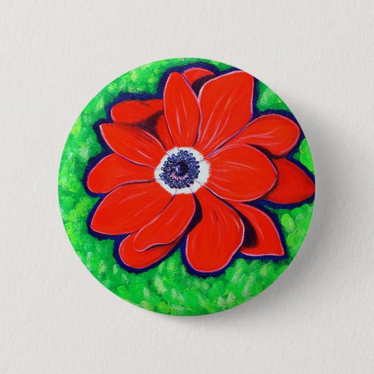 Badge Rond 5 Cm Peinture d'anémone rouge vif (Devant)