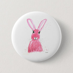 Badge Rond 5 Cm Peinture d'aquarelle de lièvre rose