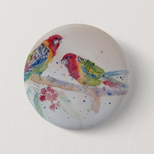 Badge Rond 5 Cm Peinture d'aquarelle rouge Rosella Parrot (Devant)