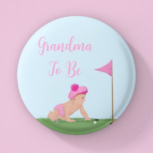 Badge Rond 5 Cm Peinture de bébé fille de golf douce caddie grande