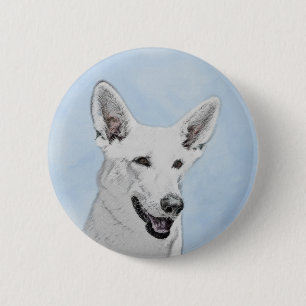 Badge Rond 5 Cm Peinture de berger blanc - jolie art original de c