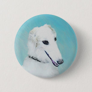 Badge Rond 5 Cm Peinture de Borzoi (Blanc) - Joli Chien d'origine