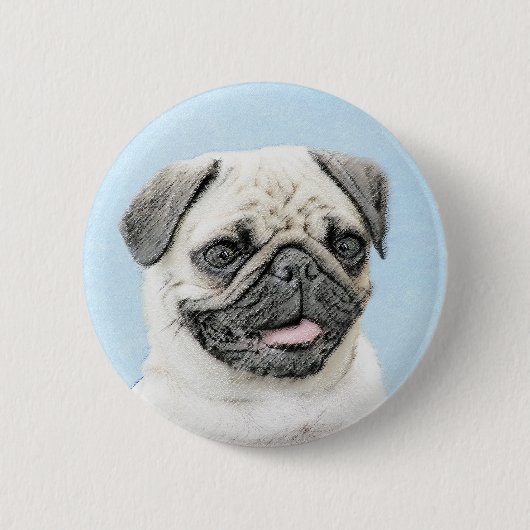 Badge Rond 5 Cm Peinture de carlin - Joli art original de chien (Devant)