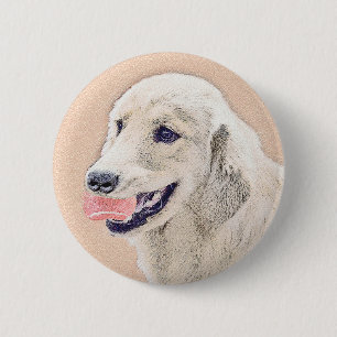 Badge Rond 5 Cm Peinture de Chien Retriever doré avec Balle de Ten