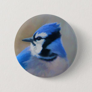 Badge Rond 5 Cm Peinture de Geai Bleu - Art Original d'Oiseau