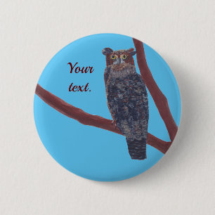 Badge Rond 5 Cm Peinture de hibou assis dans l'arbre, Ajouter du t