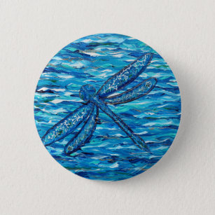 Badge Rond 5 Cm Peinture de libellules bleues