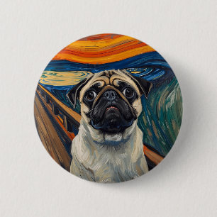 Badge Rond 5 Cm Peinture de pug angoissée inspirée de l'expression