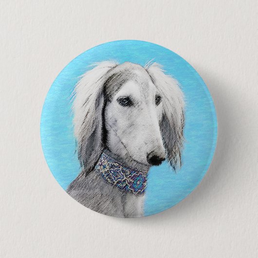 Badge Rond 5 Cm Peinture de Saluki (Argent) - Joli art original de (Devant)