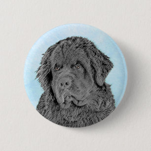 Badge Rond 5 Cm Peinture de Terre-Neuve - Cute Original Chien Art