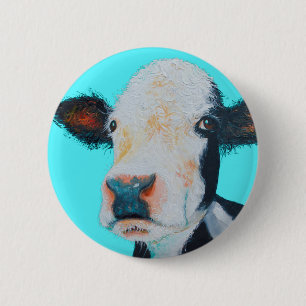 Badge Rond 5 Cm Peinture de vache sur l'arrière - plan bleu