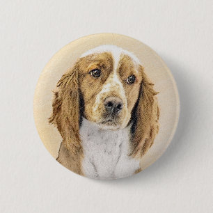 Badge Rond 5 Cm Peinture de Welsh Springer Spaniel - Art canin ori