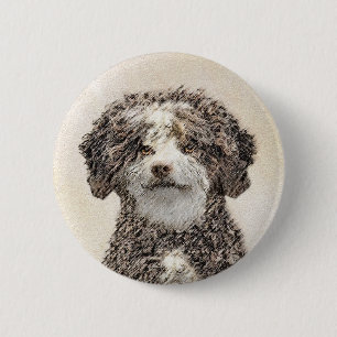 Badge Rond 5 Cm Peinture espagnole de chien d'eau - jolie art orig