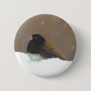 Badge Rond 5 Cm Peinture Junco foncée - Art original pour oiseaux
