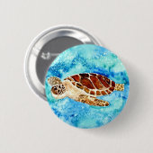 Badge Rond 5 Cm peinture marine d'aquarelle de vie marine de (Devant & derrière)