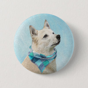 Badge Rond 5 Cm Peinture norvégienne Buhund - jolie art original c