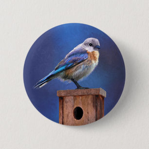 Badge Rond 5 Cm Peinture pour oiseaux bleus (femelle) - Art origin