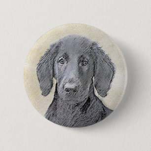 Badge Rond 5 Cm Peinture Retriever à revêtement plat - Art Chien o