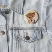 Badge Rond 5 Cm Peinture Shiba Inu (Rouge) - Art Chien original (En situation)