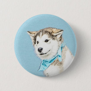 Badge Rond 5 Cm Peinture Sibérienne Husky Puppy - Art Chien origin