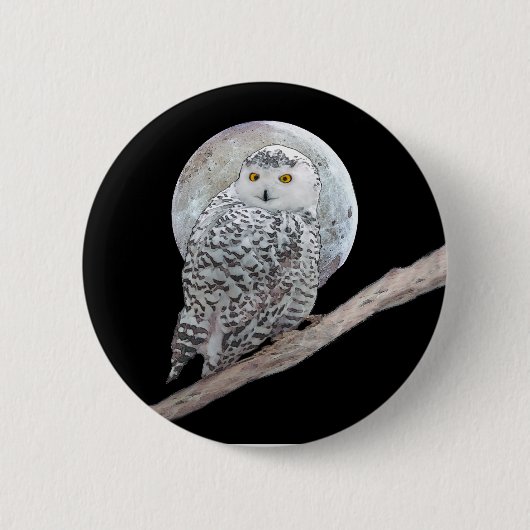 Badge Rond 5 Cm Peinture sur la Chouette neigeuse et la Lune - Art (Devant)