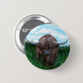 Badge Rond 5 Cm Peinture sur la vache écossaise des Highlands (Devant & derrière)