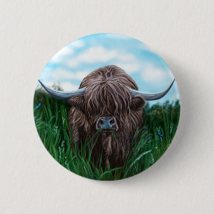Badge Rond 5 Cm Peinture sur la vache écossaise des Highlands