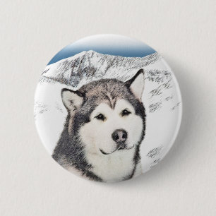 Badge Rond 5 Cm Peinture sur malamute en Alaska - Beau art origina