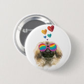 Badge Rond 5 Cm Pékinois avec coeurs Saint-Valentin (Devant & derrière)