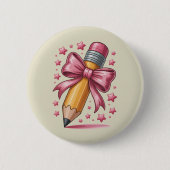 Badge Rond 5 Cm Pencil Coquette Bow Enseignant Appréciation School (Devant)