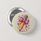 Badge Rond 5 Cm Pencil Coquette Bow Enseignant Appréciation School (Devant & derrière)