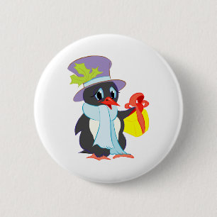 Badge Rond 5 Cm Penguin de Noël
